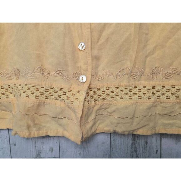Vintage 1990s Magic Linen Blend Crochet & Embroidered Detail Yellow-Gold Top Sz. - Picture 4 of 7